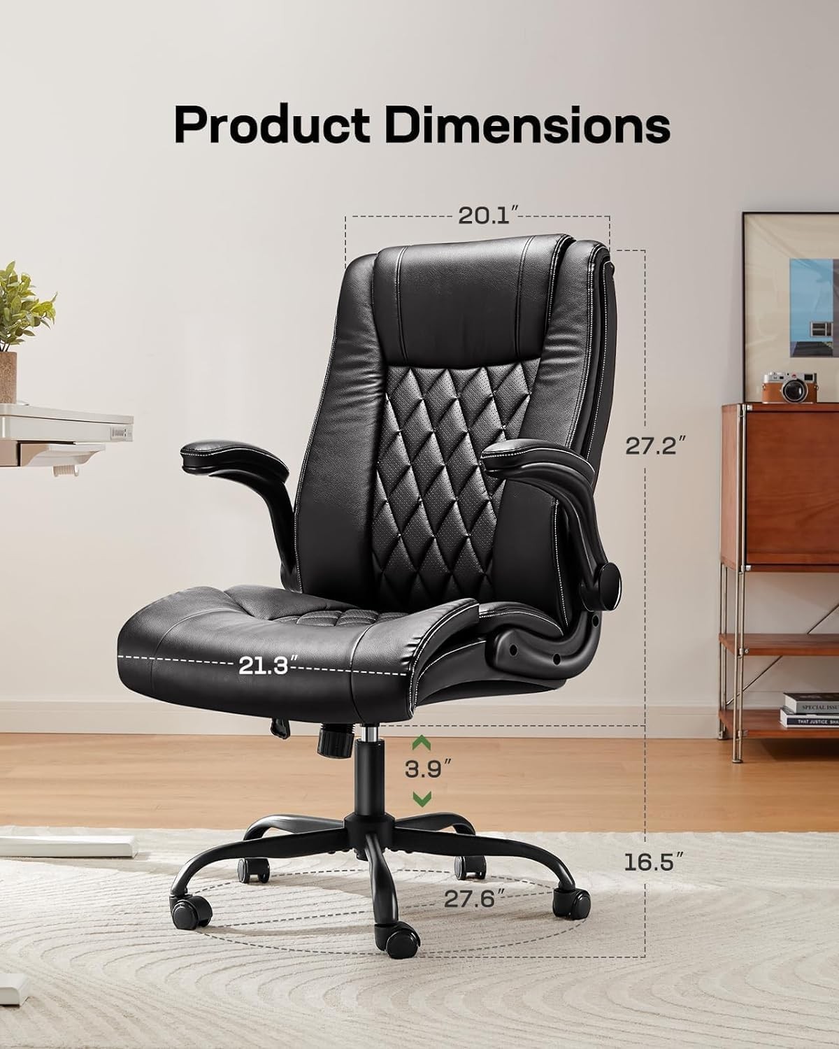 Marsail Executive Office Chair with Flip-up Armrests,PU Leather Ergonomic Des...