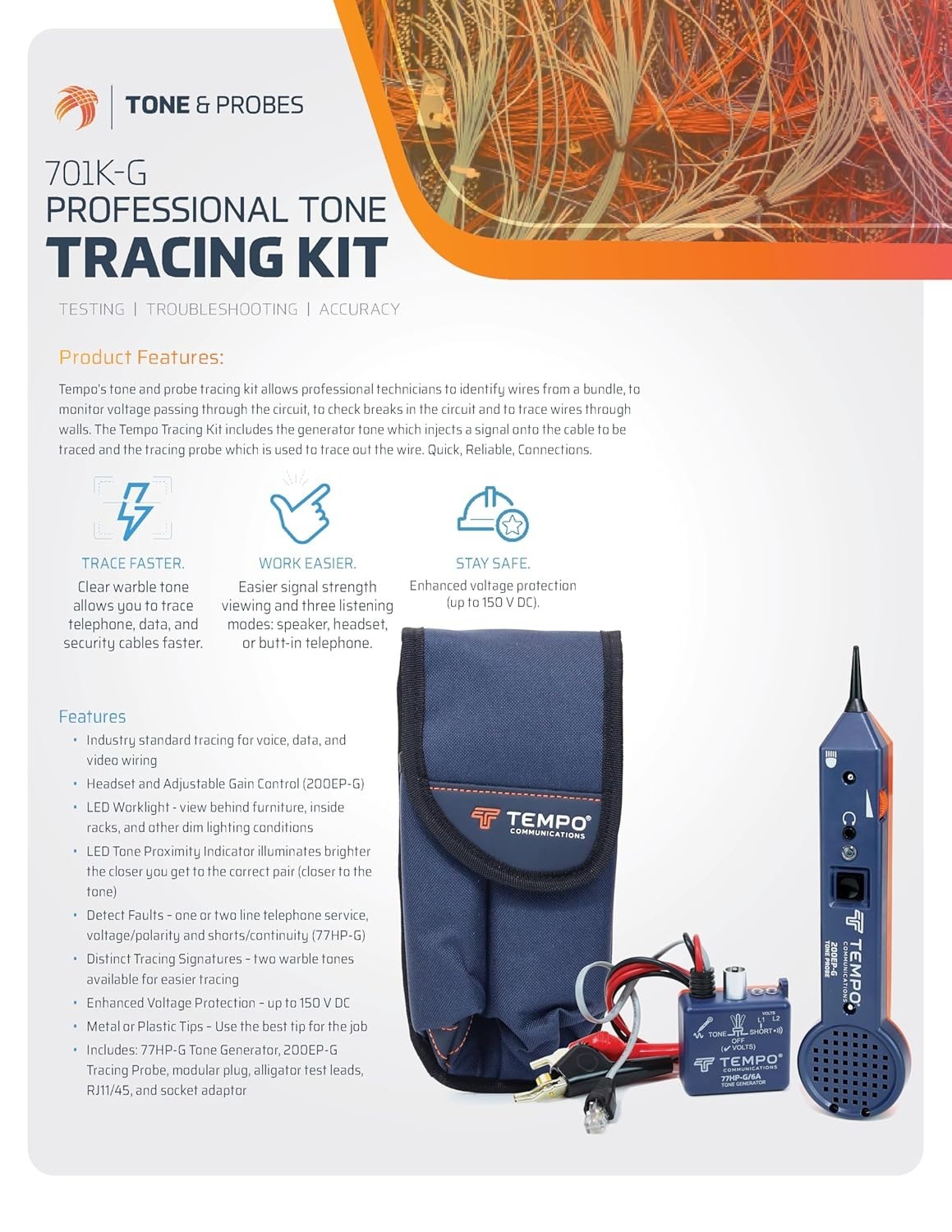 Battery Powered Wire Tracer Electrical Kit with LED Indicator and Worklight