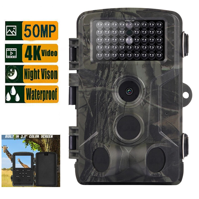 Hunting Trail Camera 50MP 4K Wildlife Game Cam Night Vision Outdoor No Glow LEDs