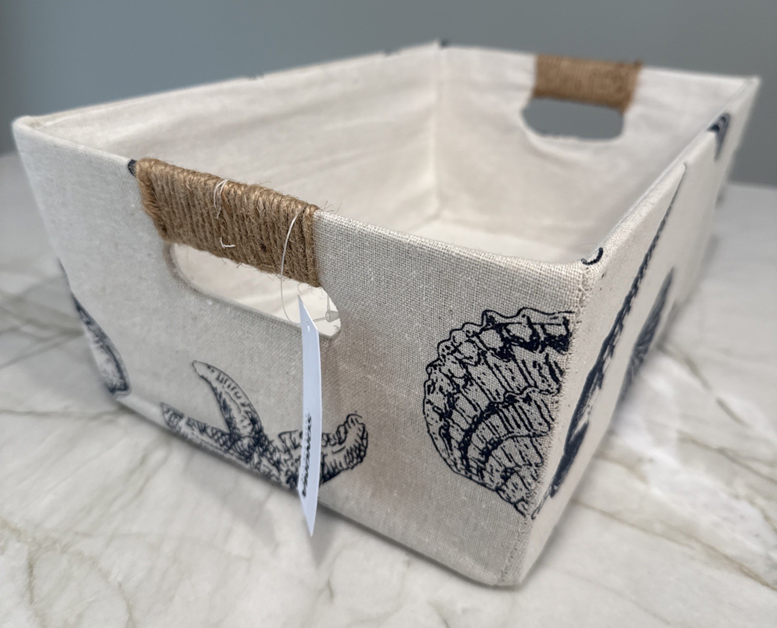 Sonoma Coastal Canvas Starfish Seashell Print Canvas Storage Basket 14" by 9"
