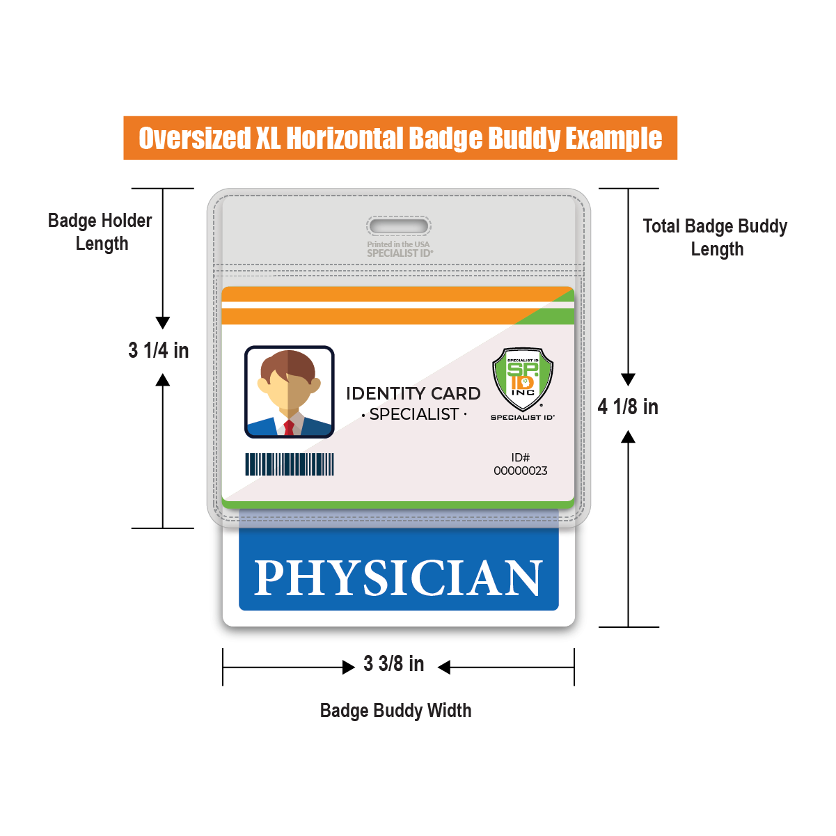 Physician Badge Buddy Oversized Horizontal Extra Long ID Backer for Doctors