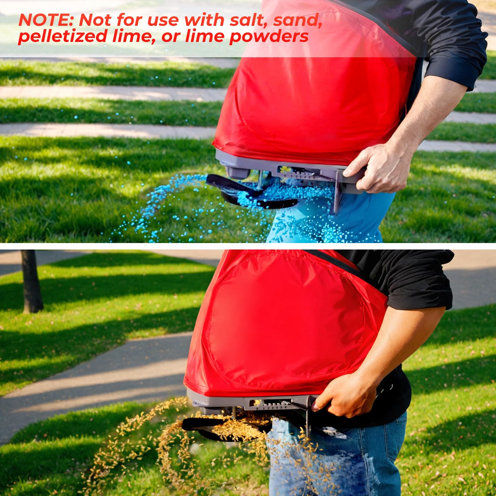 Handheld Seed Spreader with 25lb Bag, Frame Support, Flow Control, Enclosed G...
