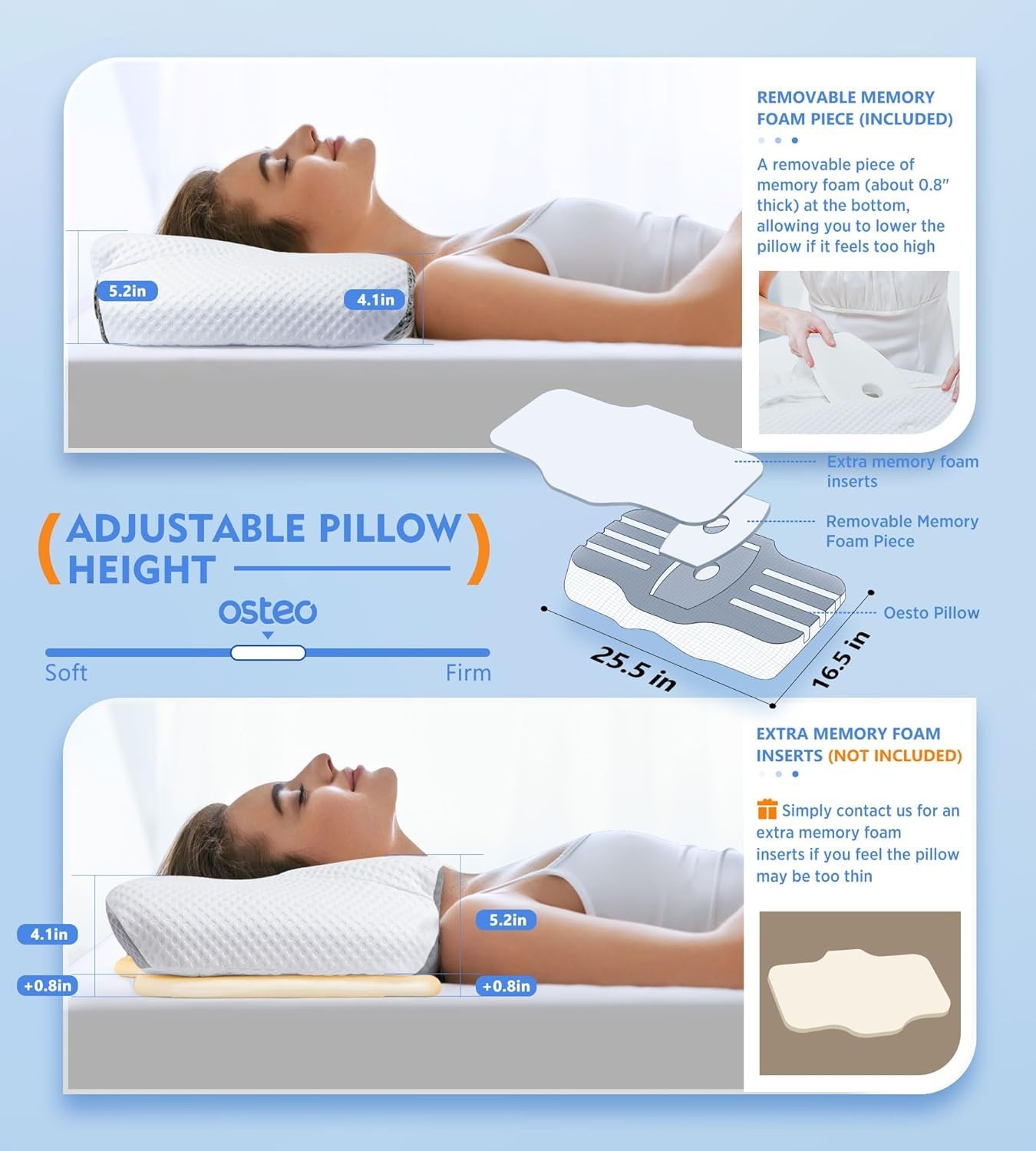 Adjustable Cervical Pillow for Side Back Sleepers
