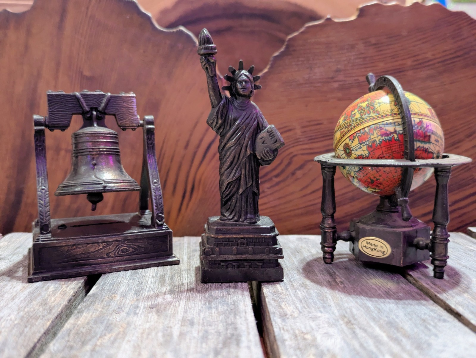 Vintage Die-cast Metal Pencil Sharpener Patriotic Americana USA 3 Piece Set