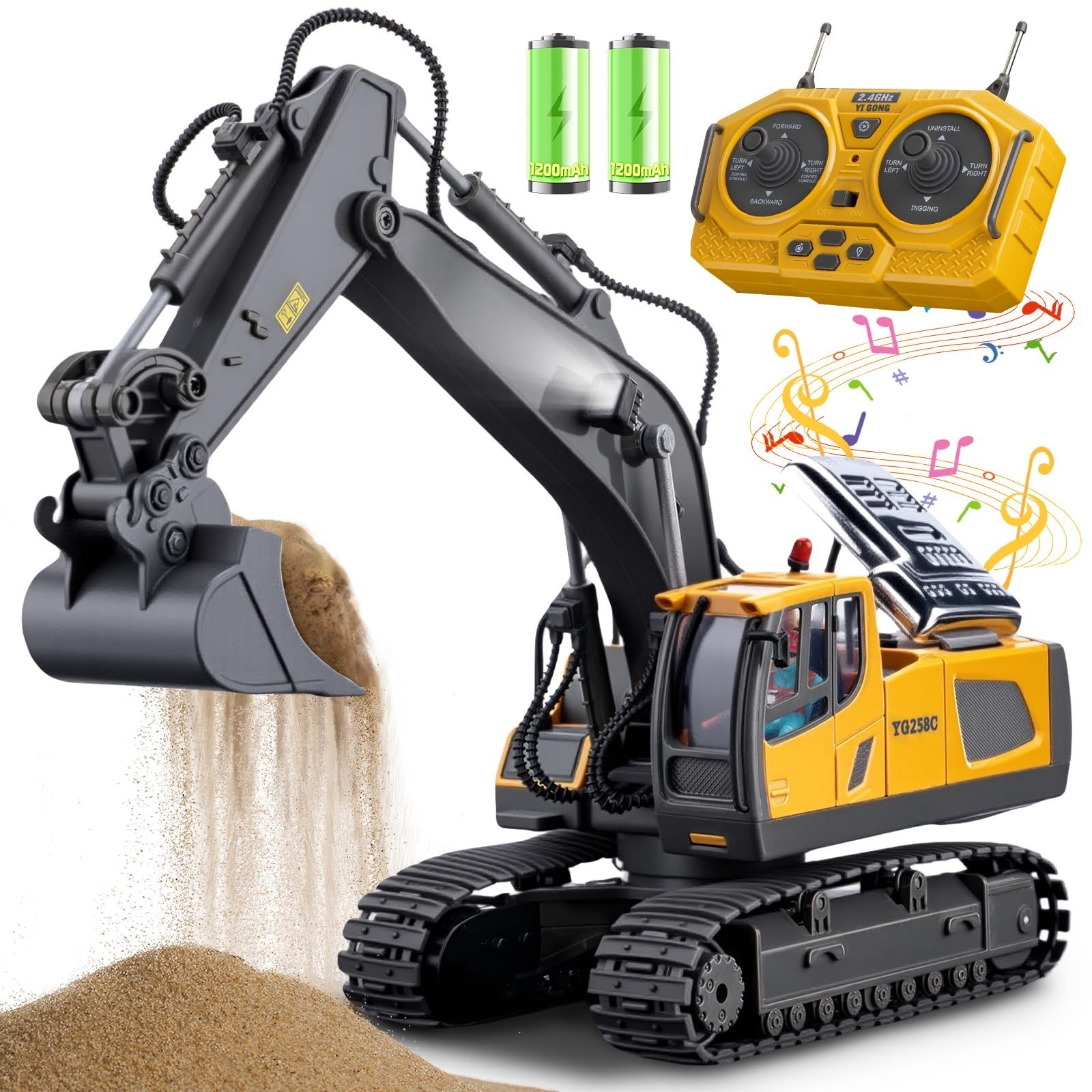 Remote Control Excavator Toys, 11 Channel 1:20 RC Construction Vehicles, 680°...