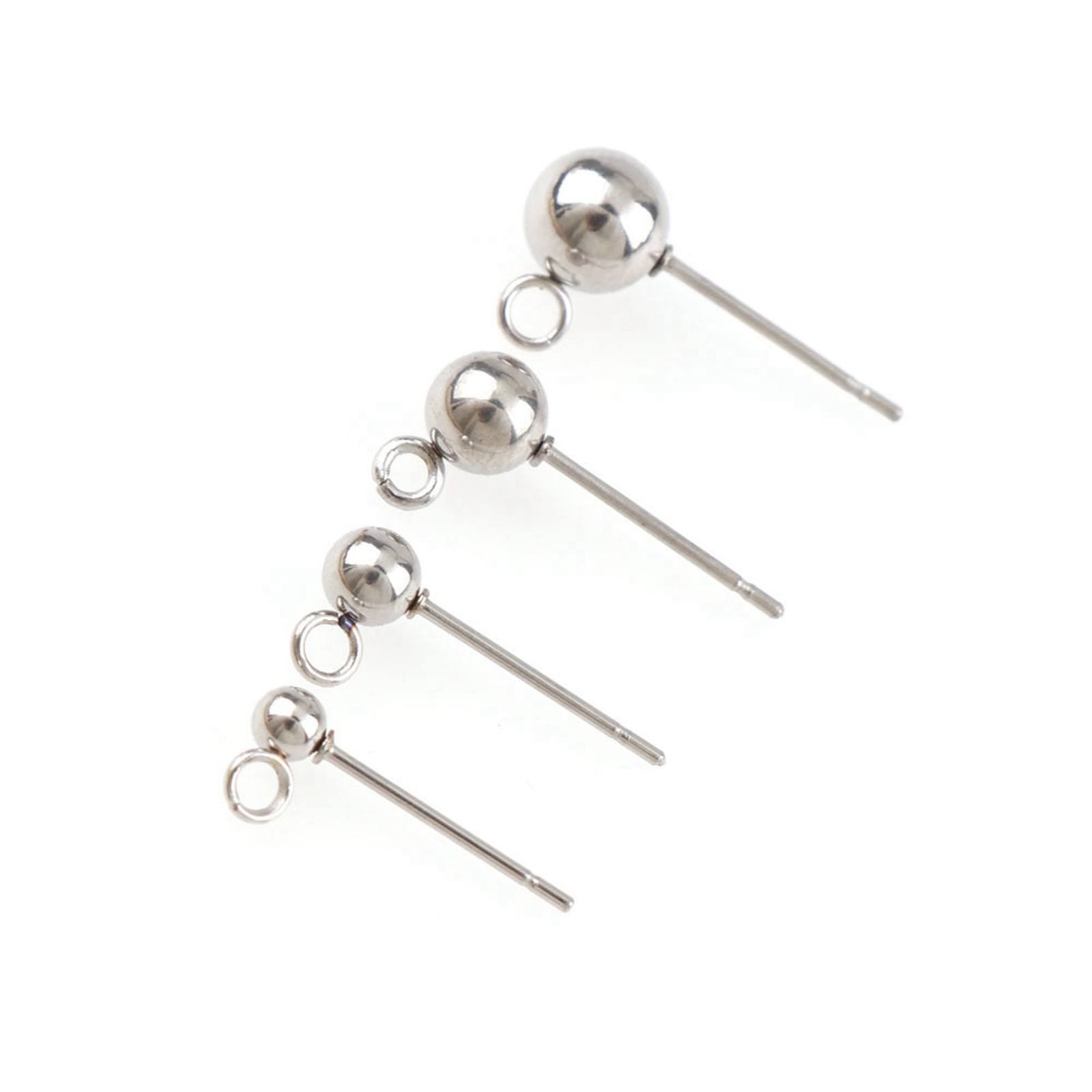 100 Pcs Stainless steel Ball Post Earring Ear Stud with Loop and Stopper Dangle