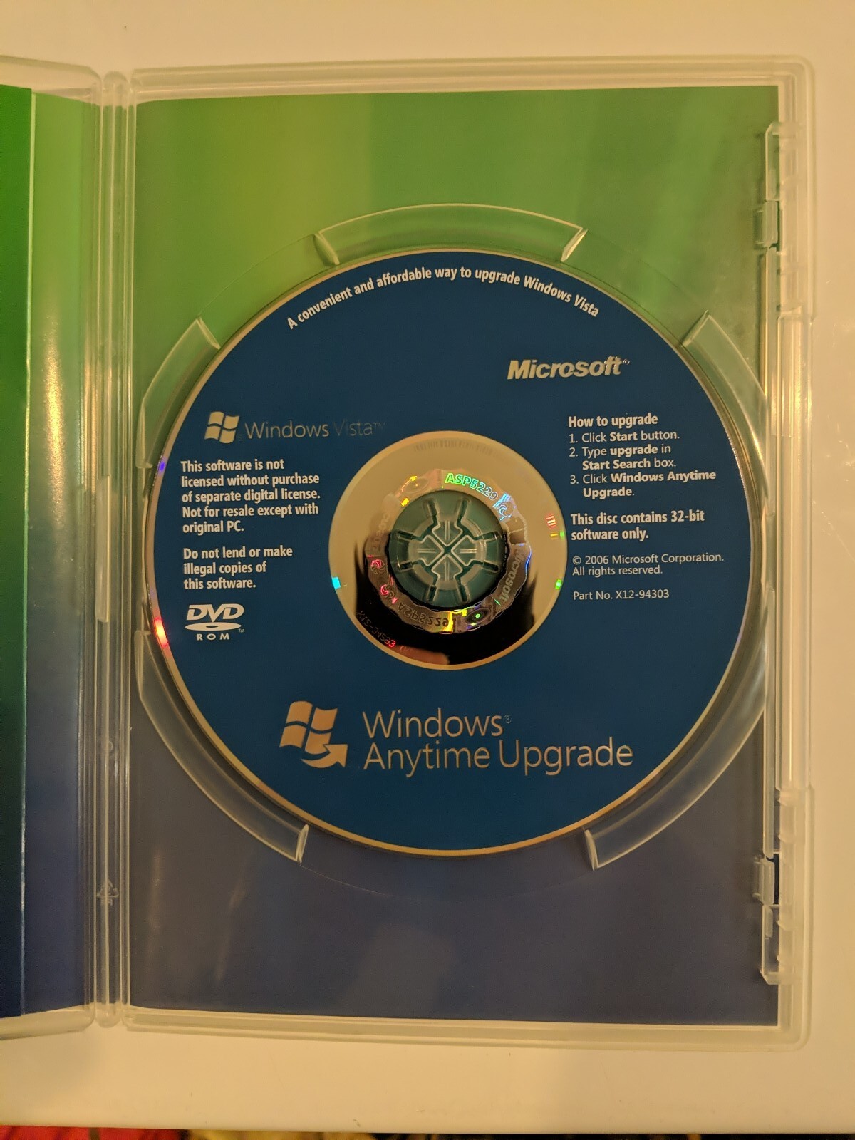 Microsoft Windows Anytime Upgrade Vista Experience Disc 32 Bit DVD