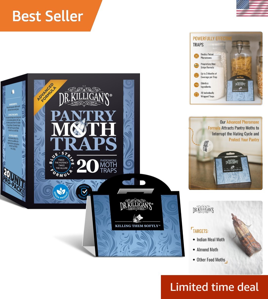 Pantry Moth Traps with Pheromones Prime, 20 Pack, Blue | Special Pheromone Fo...