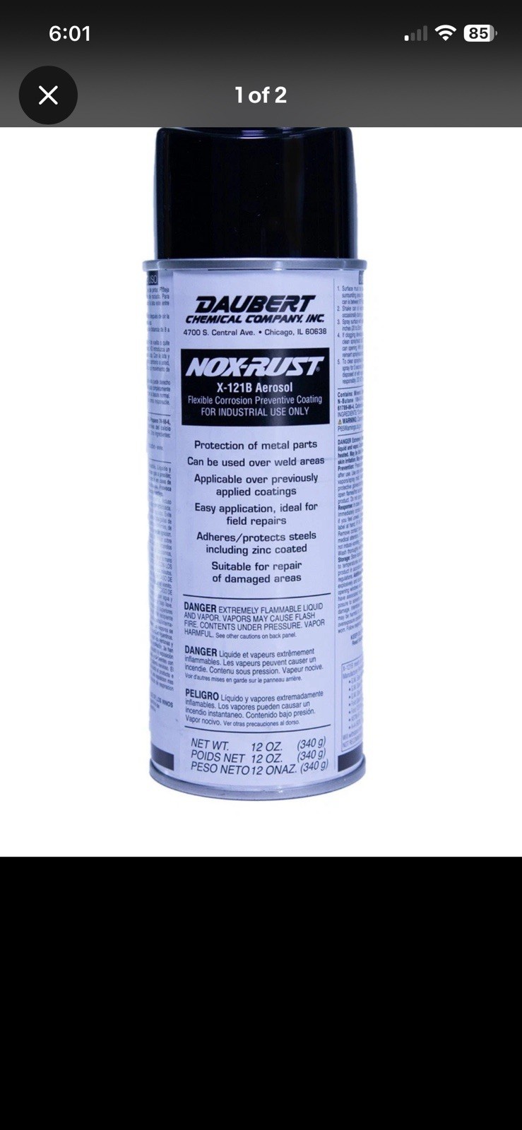 NOX-RUST X-121B Black Wax Undercoating 12 oz Aerosol Rust Protection! Case Of 12
