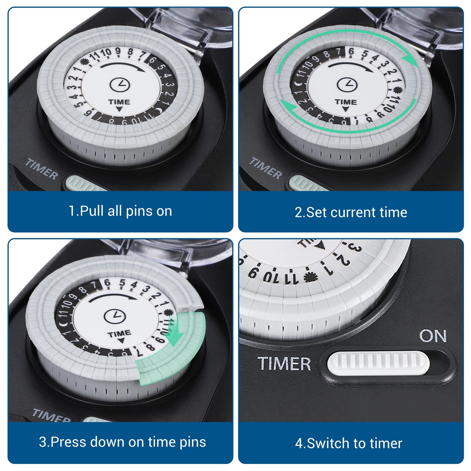 DEWENWILS Outdoor Light Timer Waterproof, 24-Hour Programmable Plug in Black