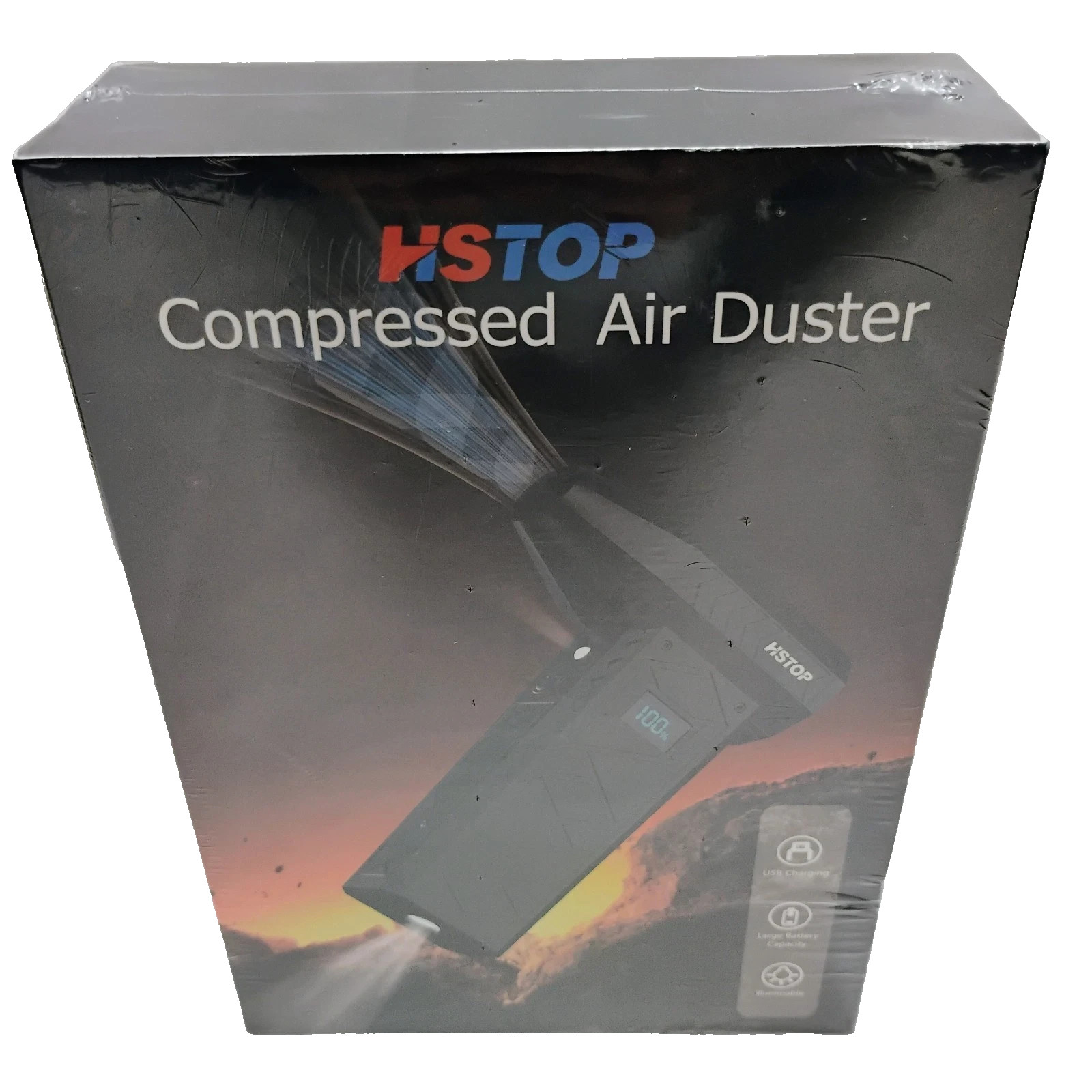 HSTOP Compressed Air Duster BL02 Black with Flashlight And Brush Set USB Charge