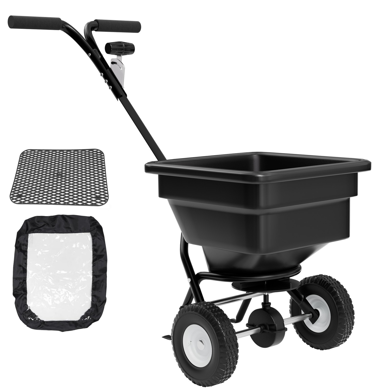 100LB Fertilizer Spreader Walk-Behind Push Broadcast Spreader w/Hopper Screen