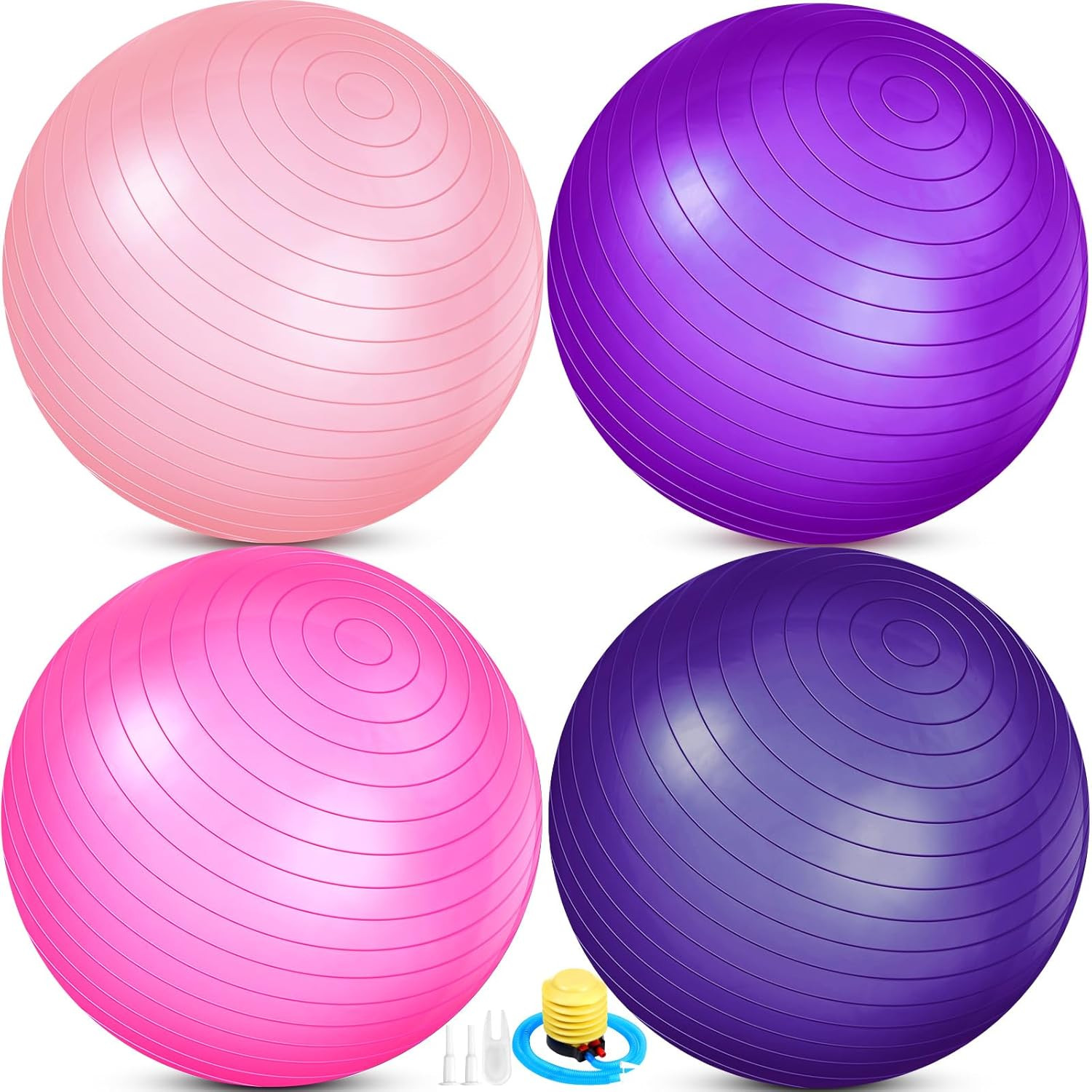 4 Pcs 26 Inch Yoga Exercise Ball Pilates Pregnancy Birthing Fitness Ball with Qu