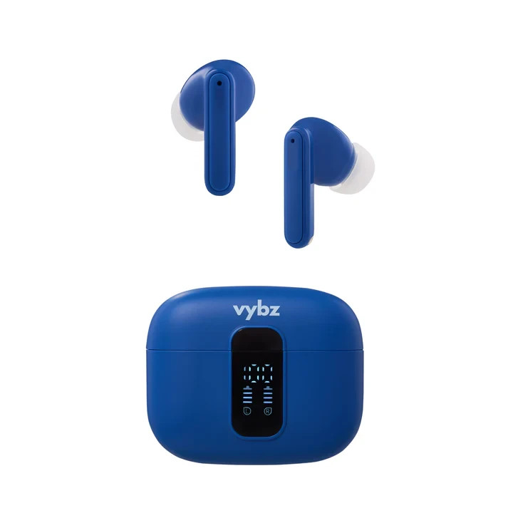 VYBZ True Wireless TWS In-Ear Earbuds + Charging Case & LED Display - BLUE