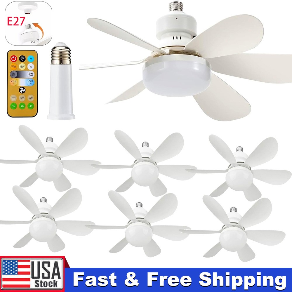 2-in-1 E27 Socket Fan Light with Remote Screw in Ceiling Fans LED Light Bulb Fan