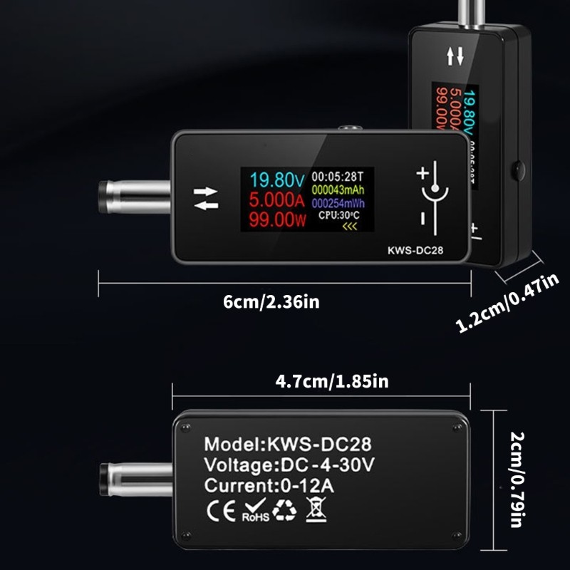 Voltage Ammeter 0.96inch Display DC5.5x2.5 Interface Tester Power Meter