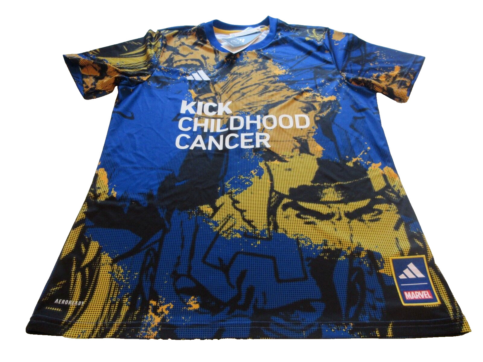 Adidas X Marvel MLS Men's "Kick Childhood Cancer" Slim Fit Soccer Jersey Size L