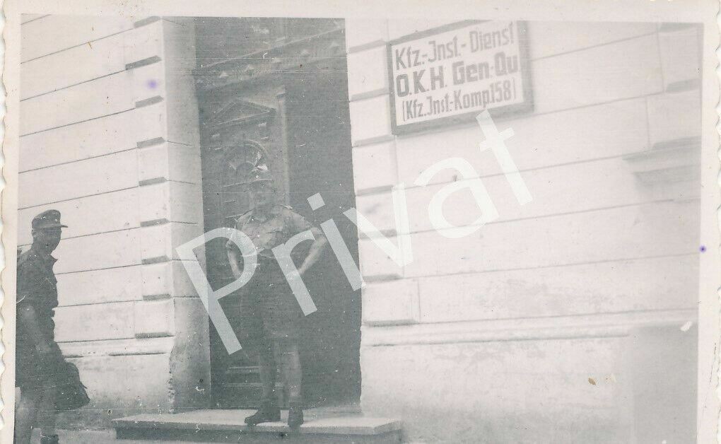 Photo WW II Wehrmacht Quarter Vehicle Inst. Company 158 Weißkirchen 7/1944 F1.66