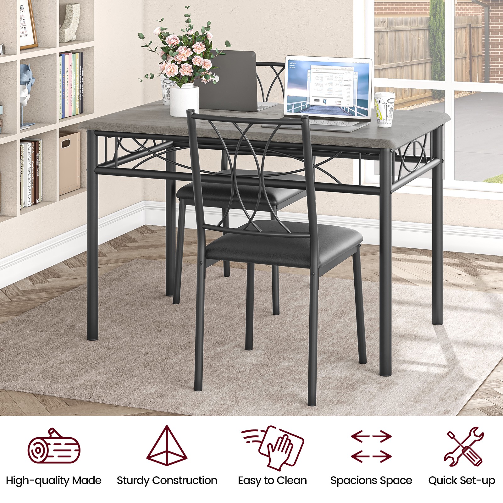 Dining Table Set For 4, Grey Dining Room Table Set With 4 Upholstered Chairs