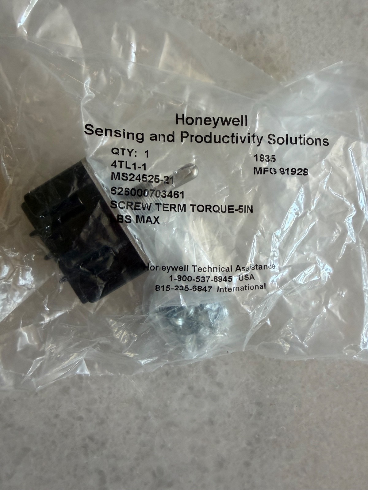 Honeywell MS24525-21 Toggle Switch 4TL1-1 New in bag