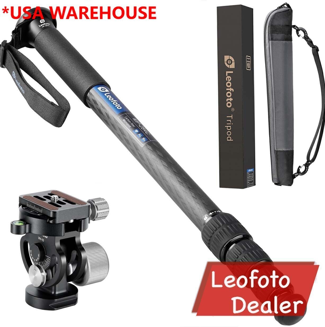 Leofoto MP-284C+VH-10S CF Monopod with VH-10S Two Way Tilt Head