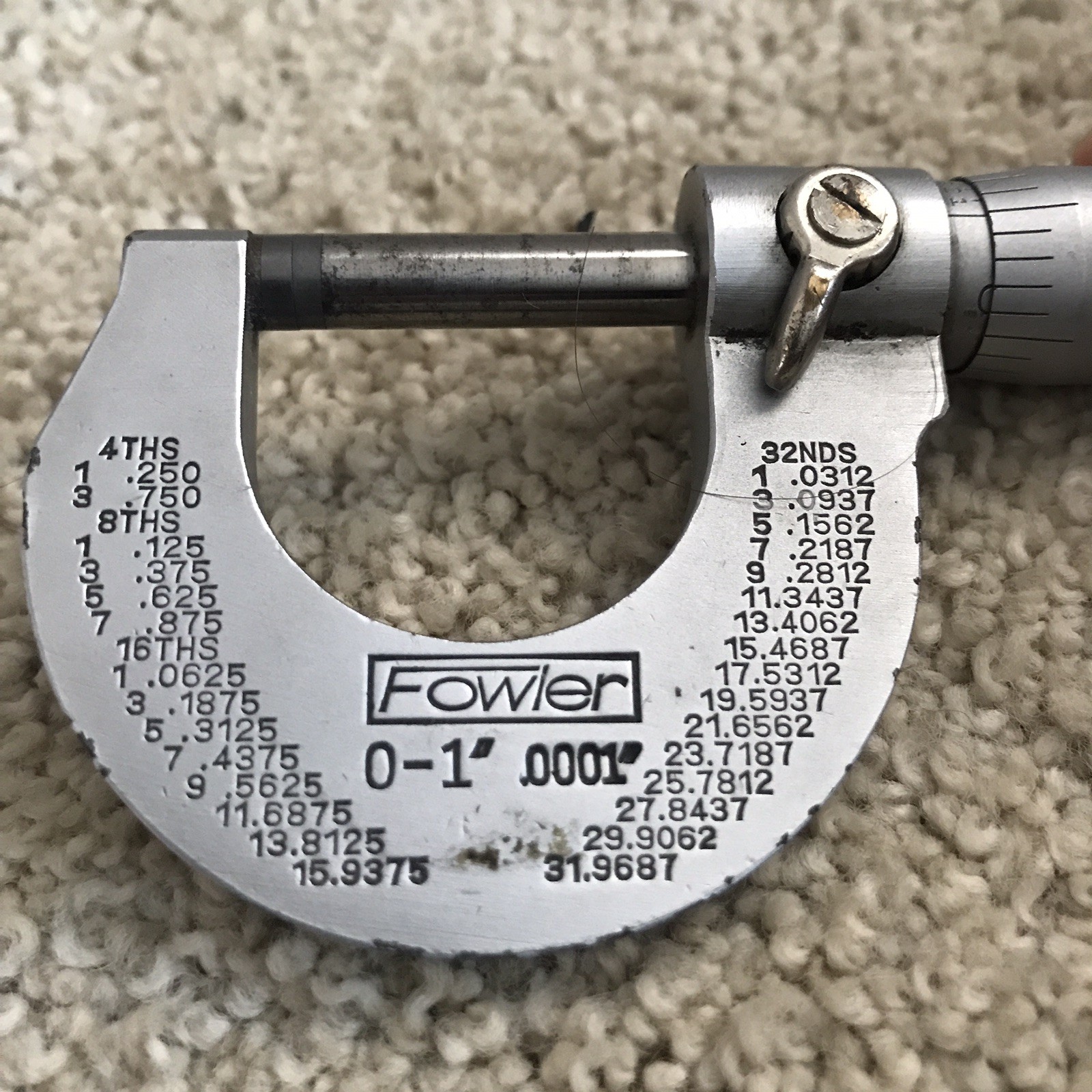 Fowler Outside Micrometer 0-1" Range .0001" Graduation