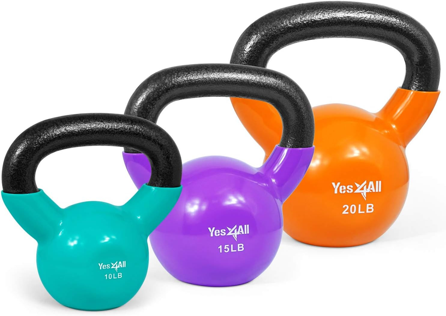 Kettlebell, Vinyl Coated Kettlebell Cast Iron Sets with Stable Flat Bottom for F