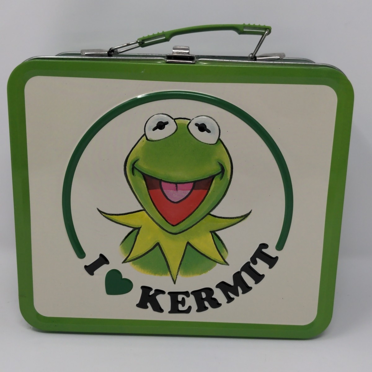 I 💚 Kermit Green Metal Lunchbox I Love Kermit The Frog Muppets Plaid Lunch Box