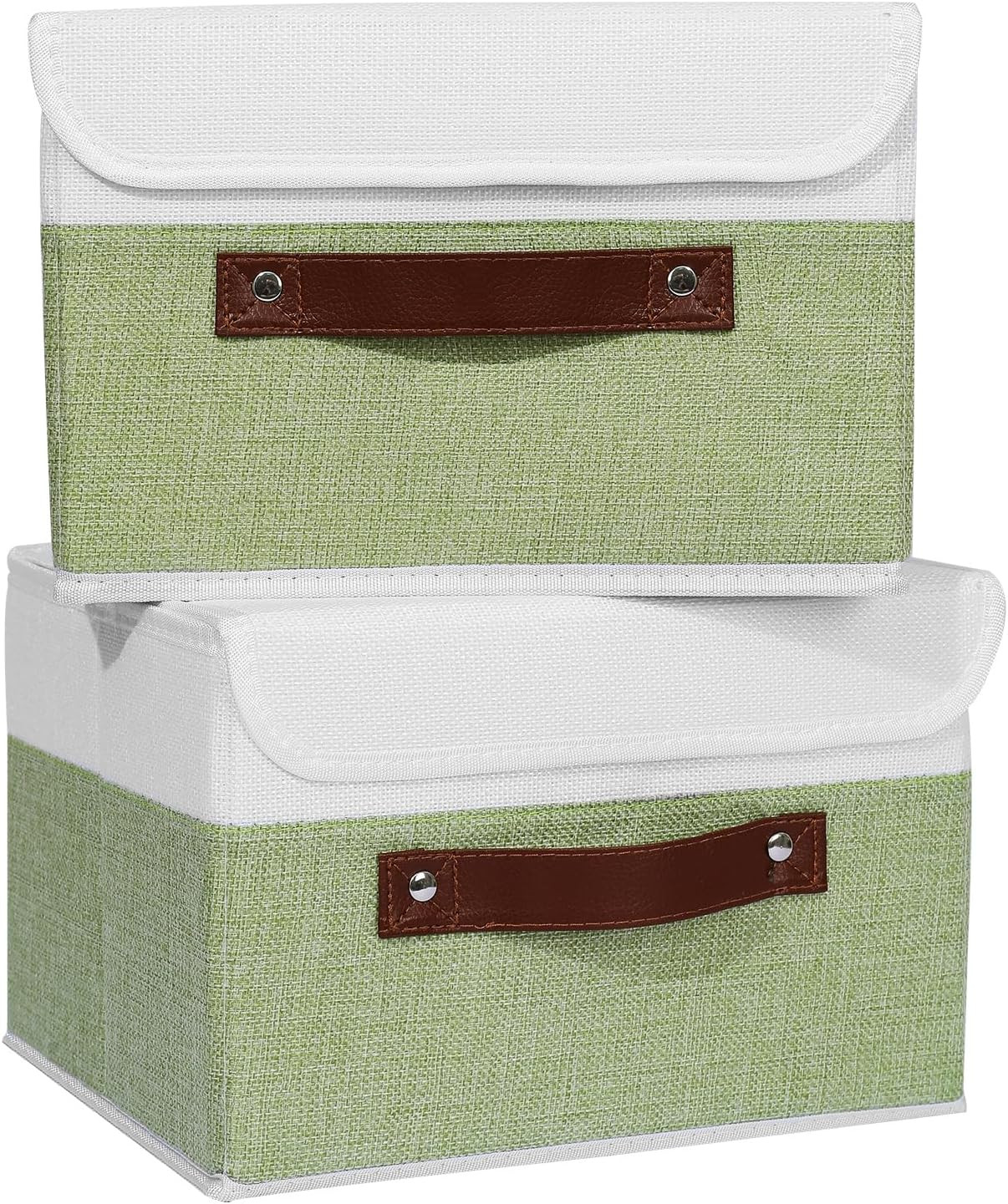 ANMINY 2PCS Storage Boxes with Lid Washable Small (Pack of 2), Green White