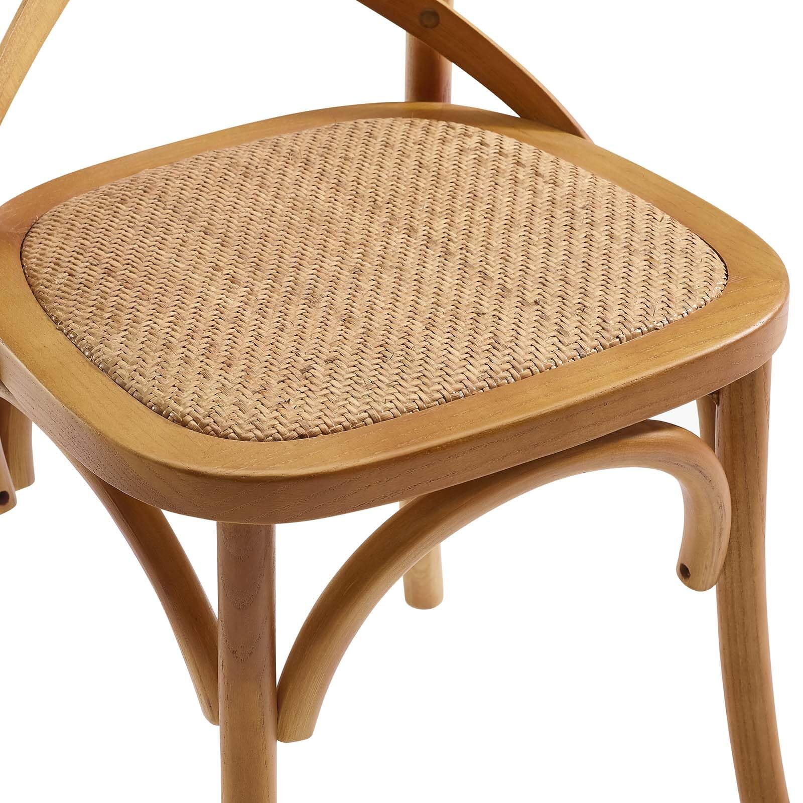 Modway Gear Rustic Modern Farmhouse Elm Wood Rattan Dining Chair in Walnut