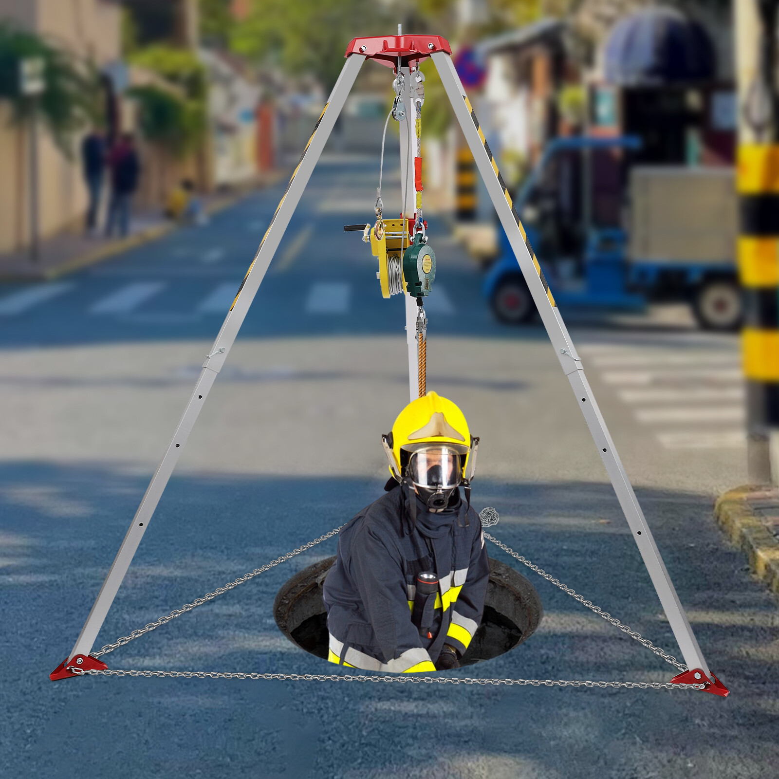 1179.3kg/2600lbs Confined Space Tripod Kit Manual Rescue Tripod w/Fall Arrester