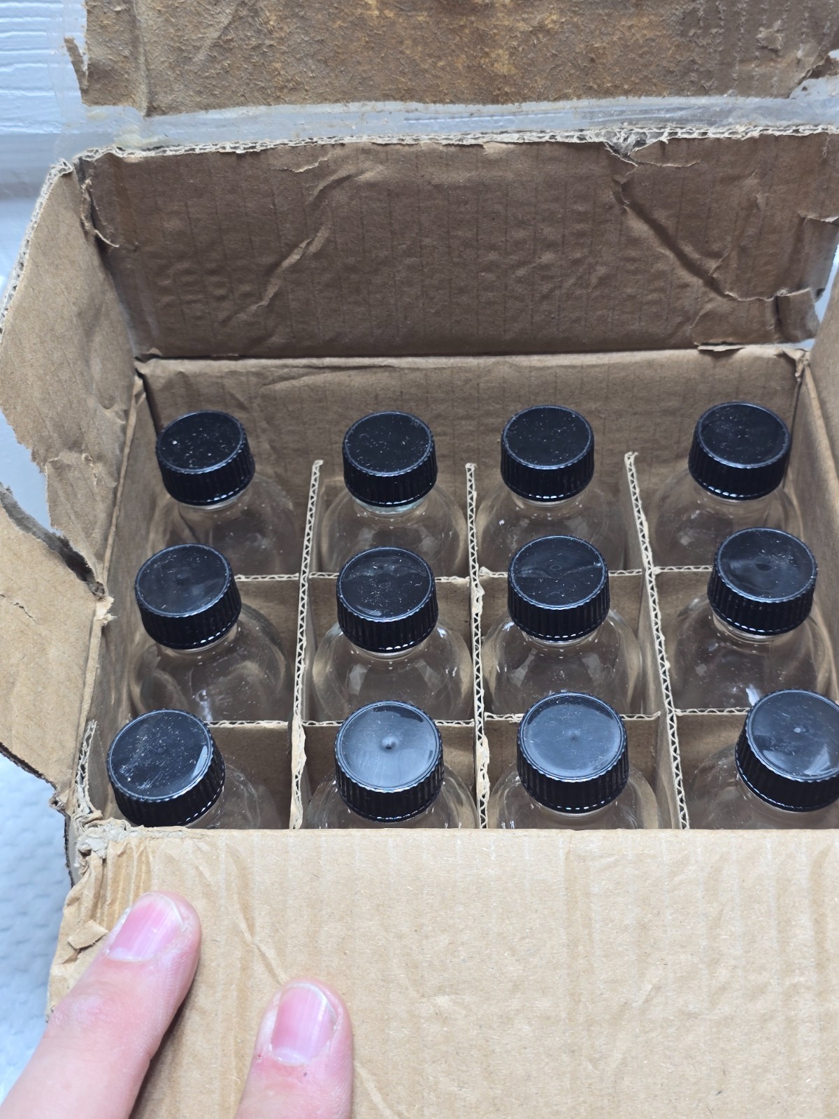 2oz Small Clear Glass Bottles w/ Lids & Funnel, 12 Pack 60ml AA