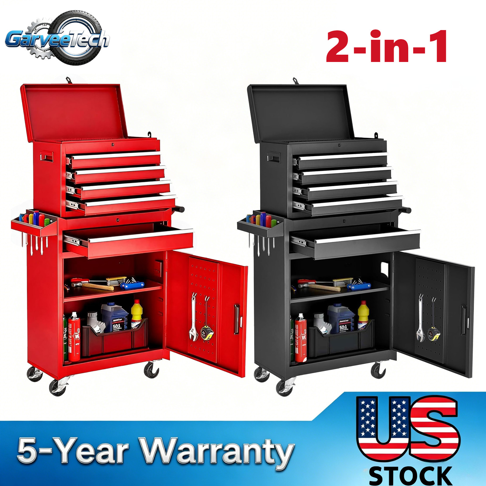 5-Drawer Rolling Tool Chest Steel Tool Box Lockable Mobile Tool Storage Cabinet