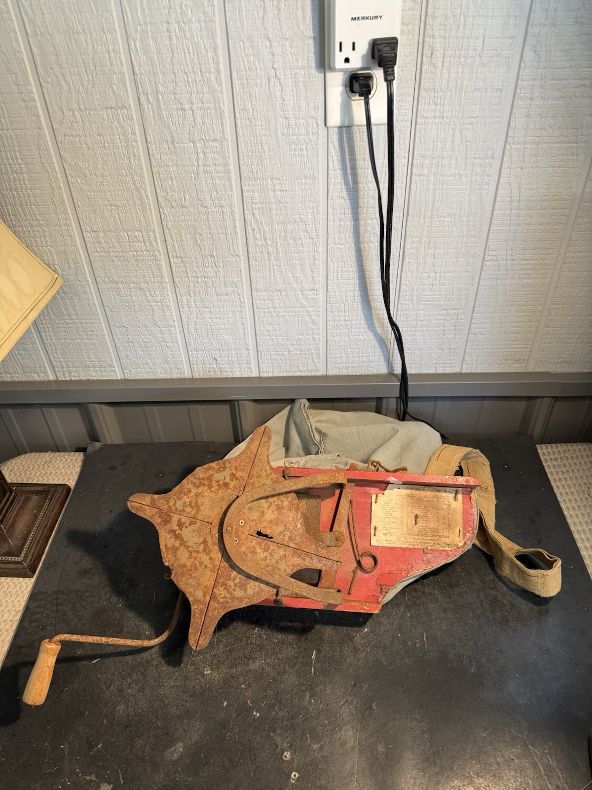 Vintage Cyclone Hand Crank Seed Broadcaster Spreader w/ Canvas Bag