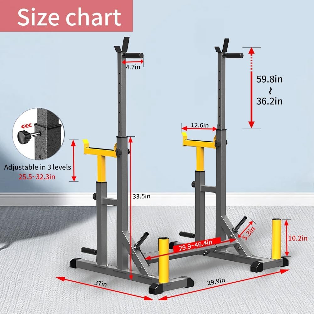 Adjustable Squat Rack Multi-Function Barbell Rack 690lb Home Gym Workout