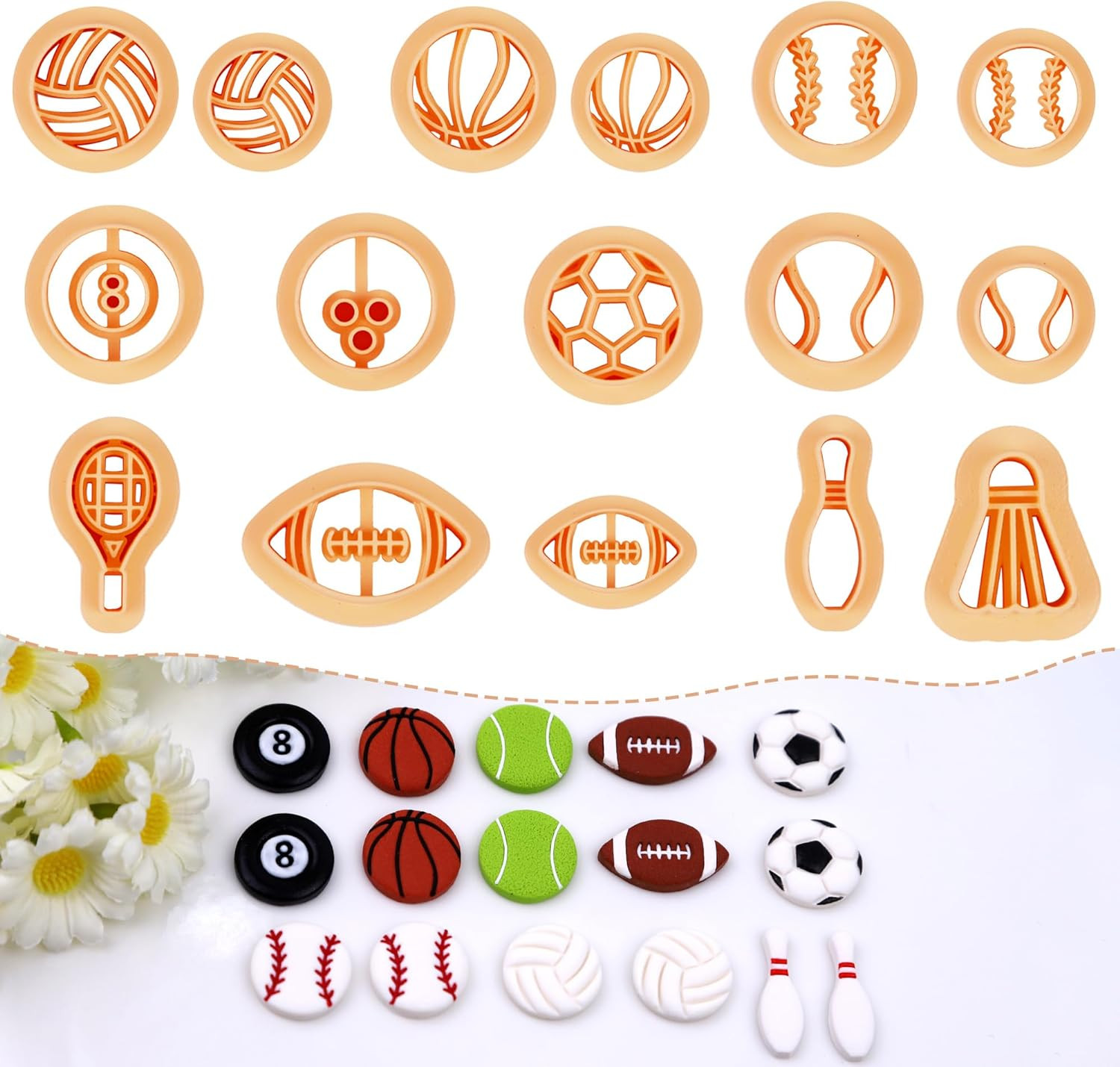 Sports Polymer Clay Cutters - 16 Pcs for Jewelry Making, Football, Baseball, Bas