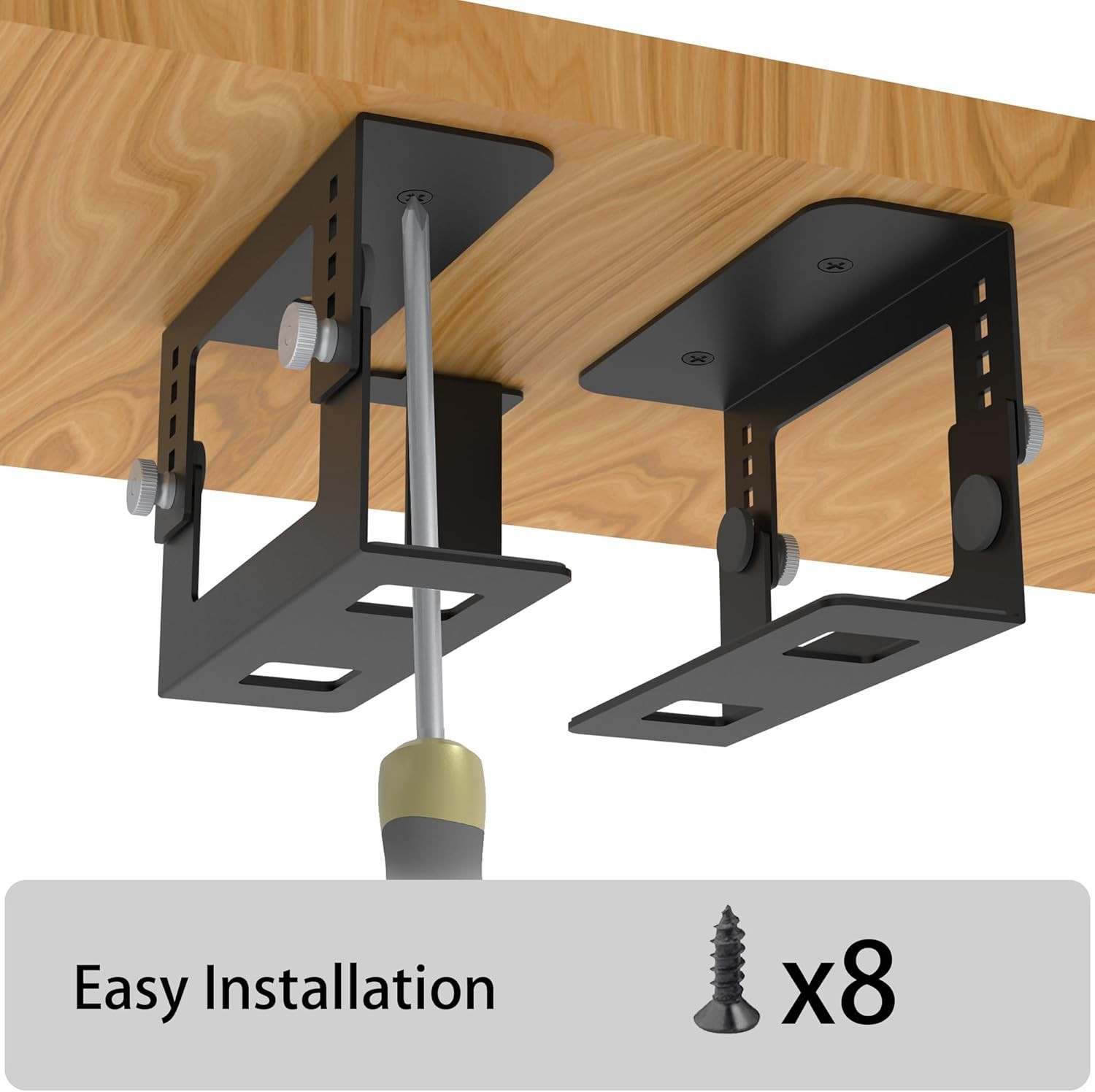 Under Desk Mini PC Mount Bracket – 5-Level Height Adjustable (1.8" to 3.3"), W