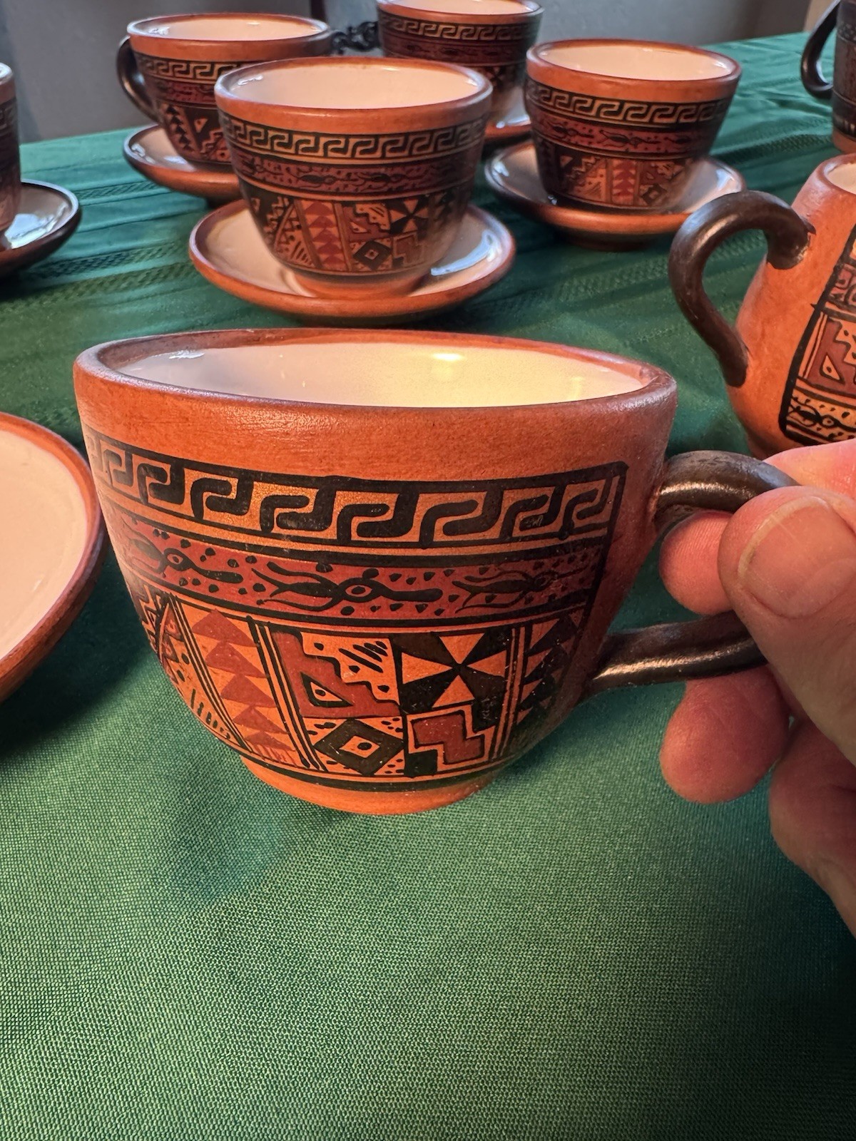 SIGNED Cusco Peru Handpainted 19 Piece Pottery Tea/Coffee Set