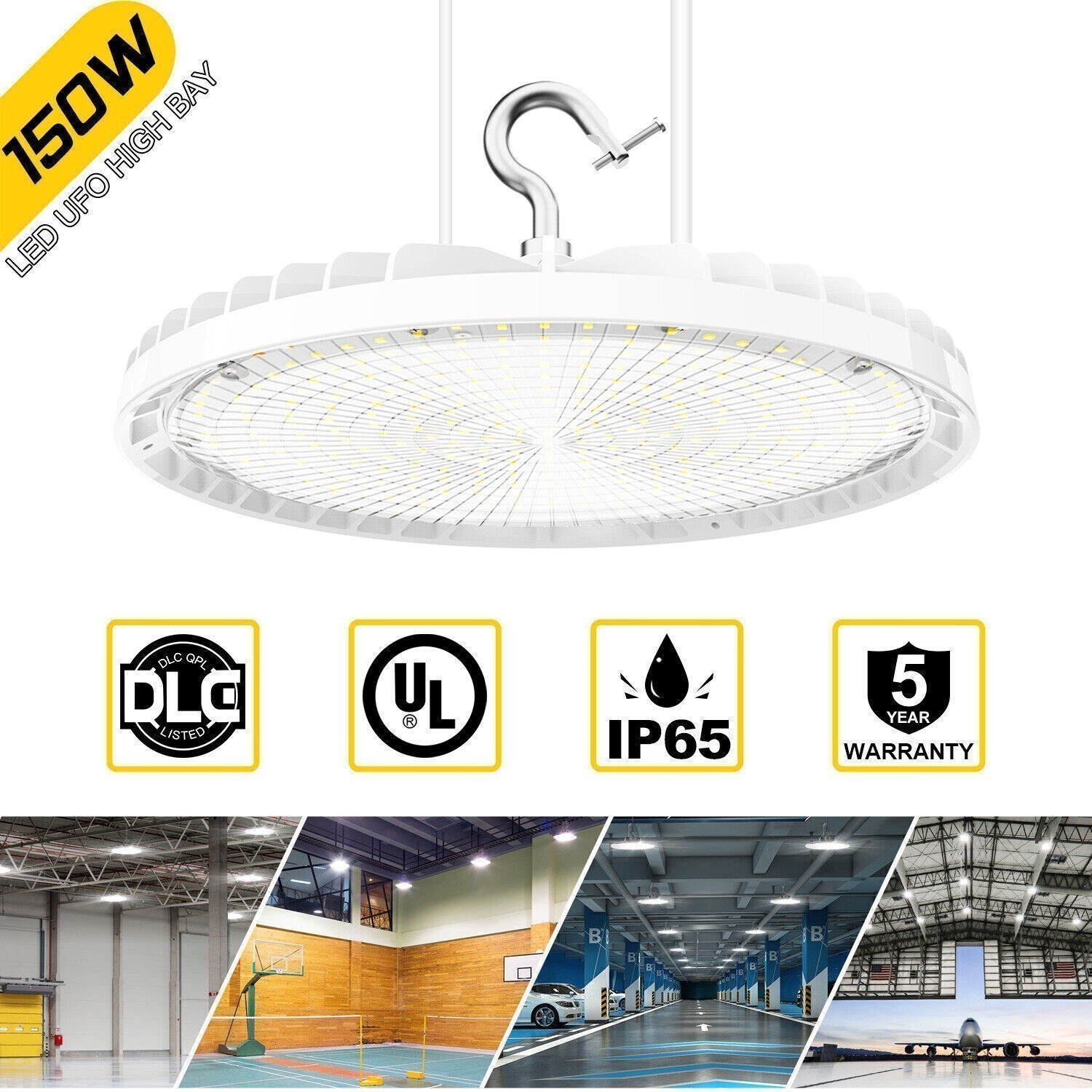 150W LED High Bay Light Super Bright 22,500LM Commercial Dimmable Warehouse Lamp