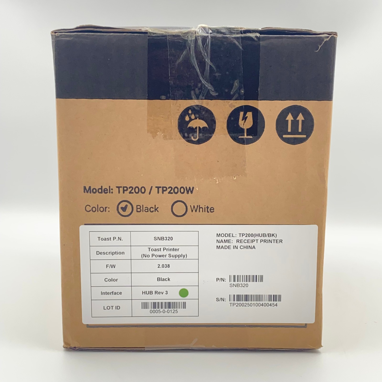 Toast POS Black Kitchen Thermal Receipt Printer No Power Supply Model TP200 NEW
