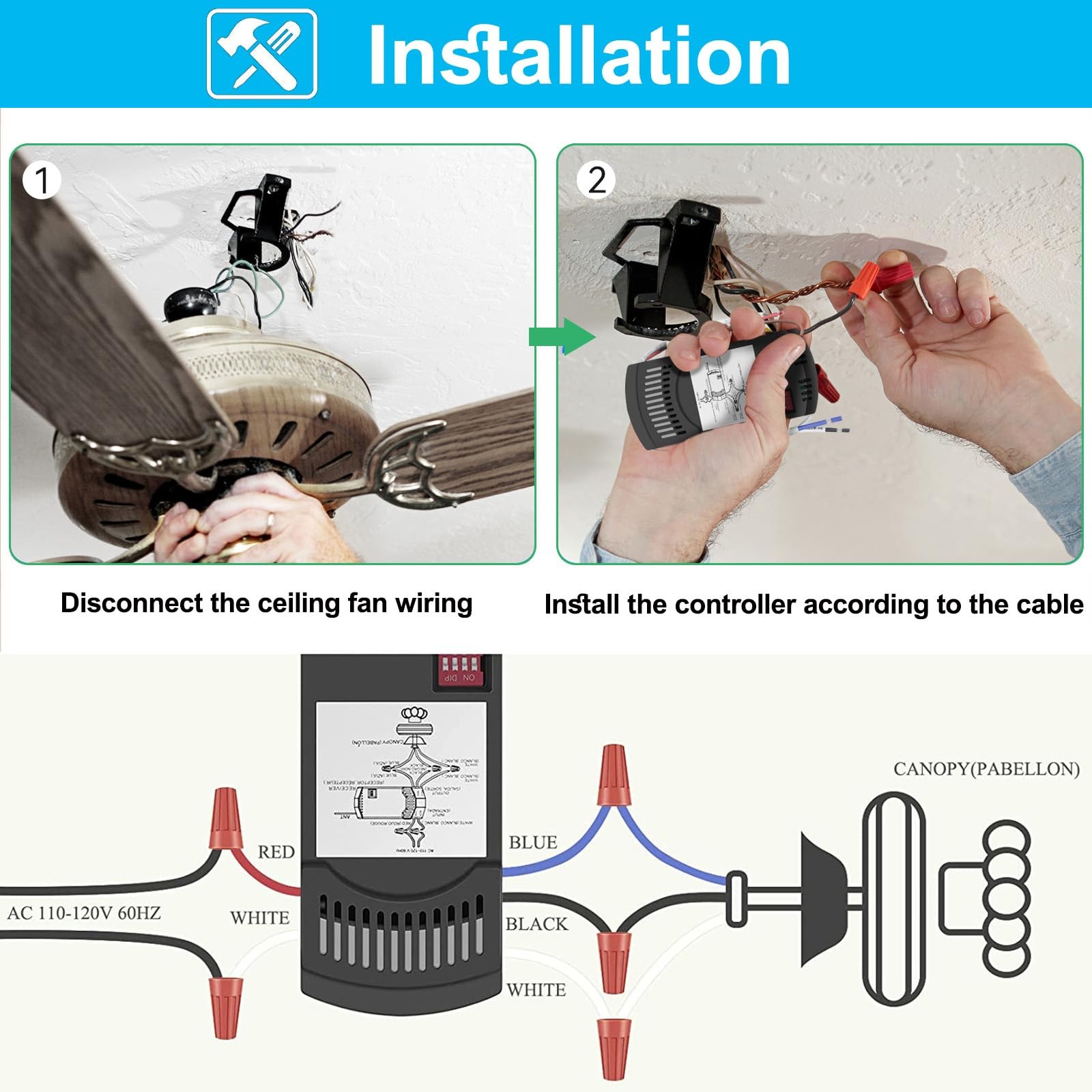 3Speed Universal Ceiling Fan Remote Control Kit for Hampton Bay, Replacement ...