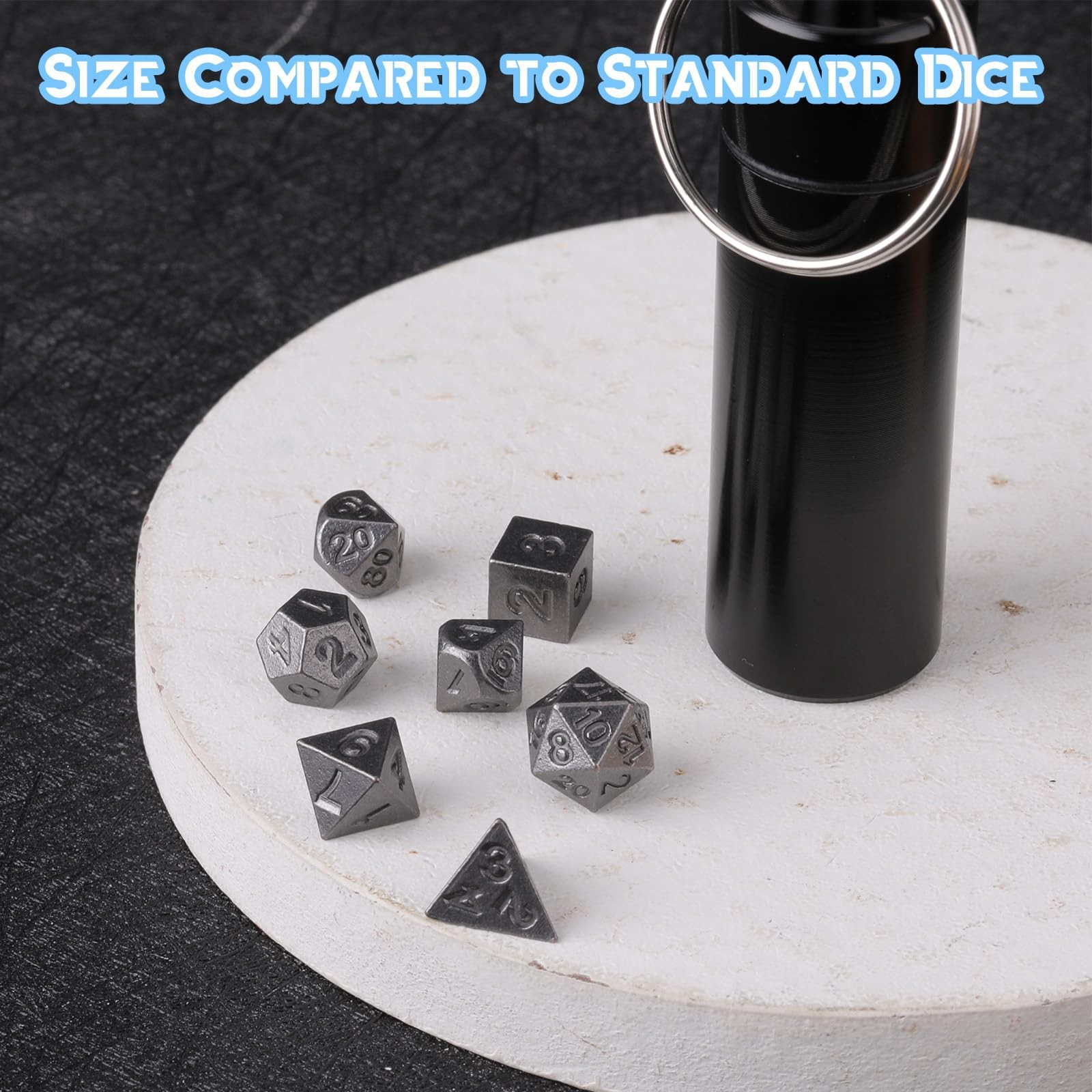 Grevosea 7 Pcs Mini Dice Set, DND Dice Metal Micro Miniature Dice with EDC Ke...
