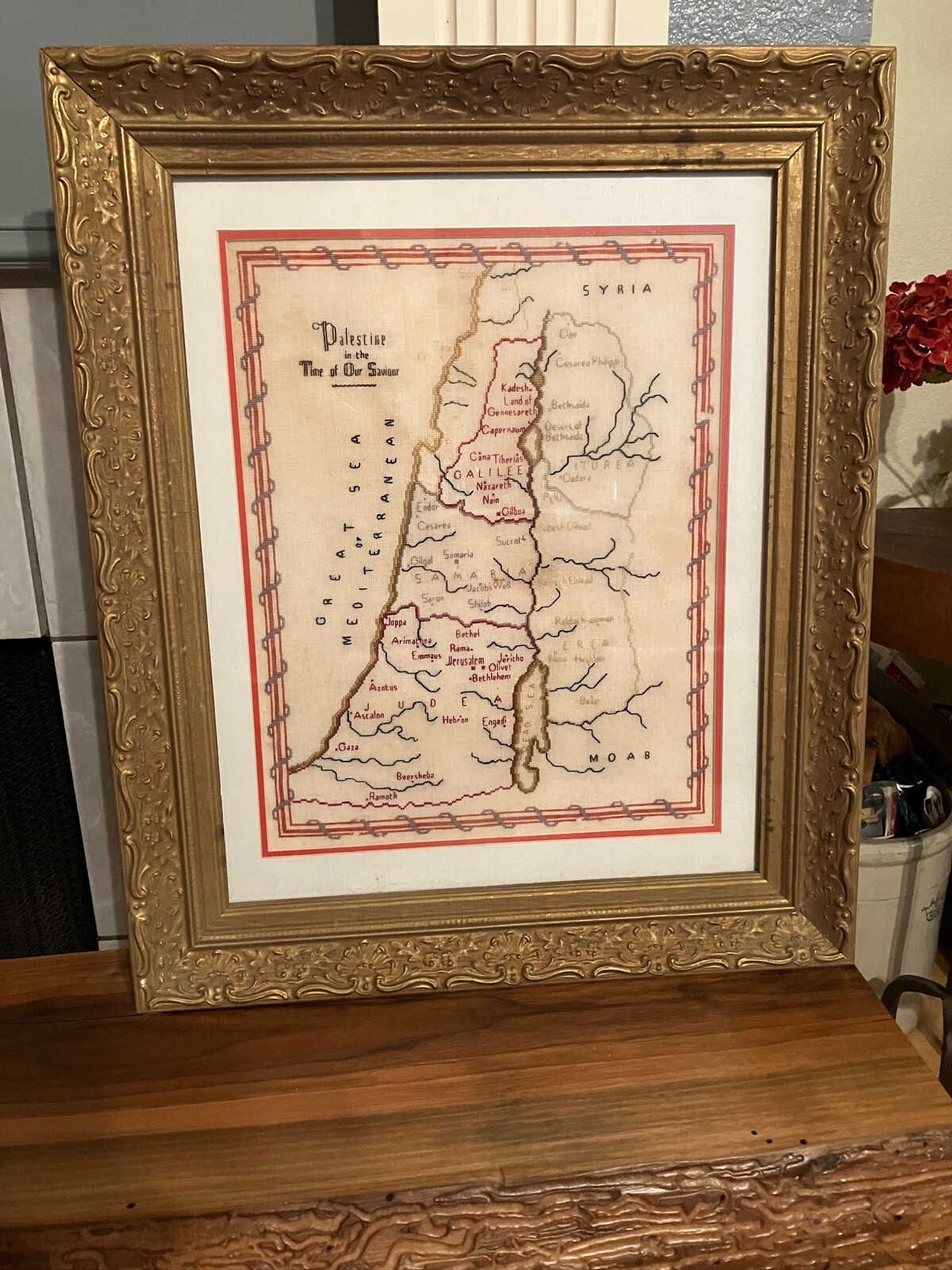 XXXPick up only or UPS you pay.  Vintage needle work of Palestine in the time of