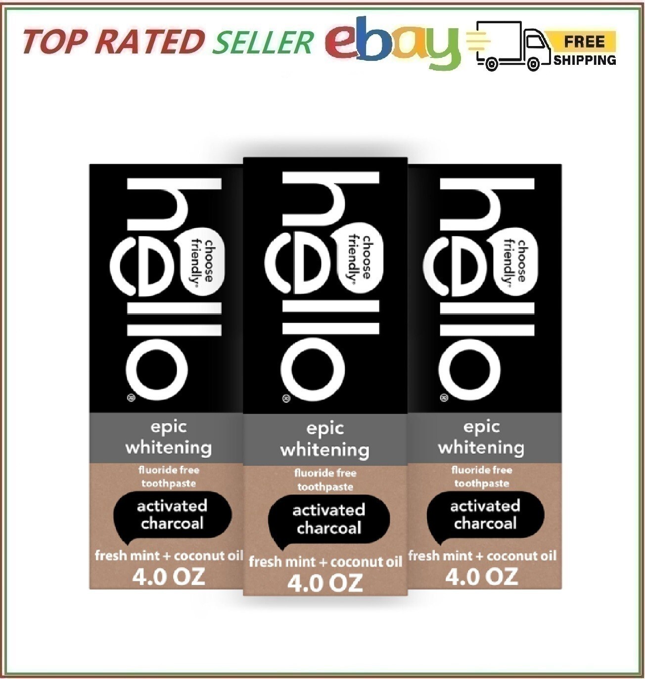 Hello Activated Charcoal Toothpaste, Fluoride Free with 4 Ounce (Pack of 3)