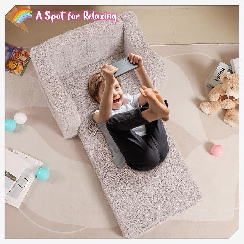 Kids Couch 2-in-1 Fold Out Toddler Sofa Lounger Comfy Machine Washable Furniture