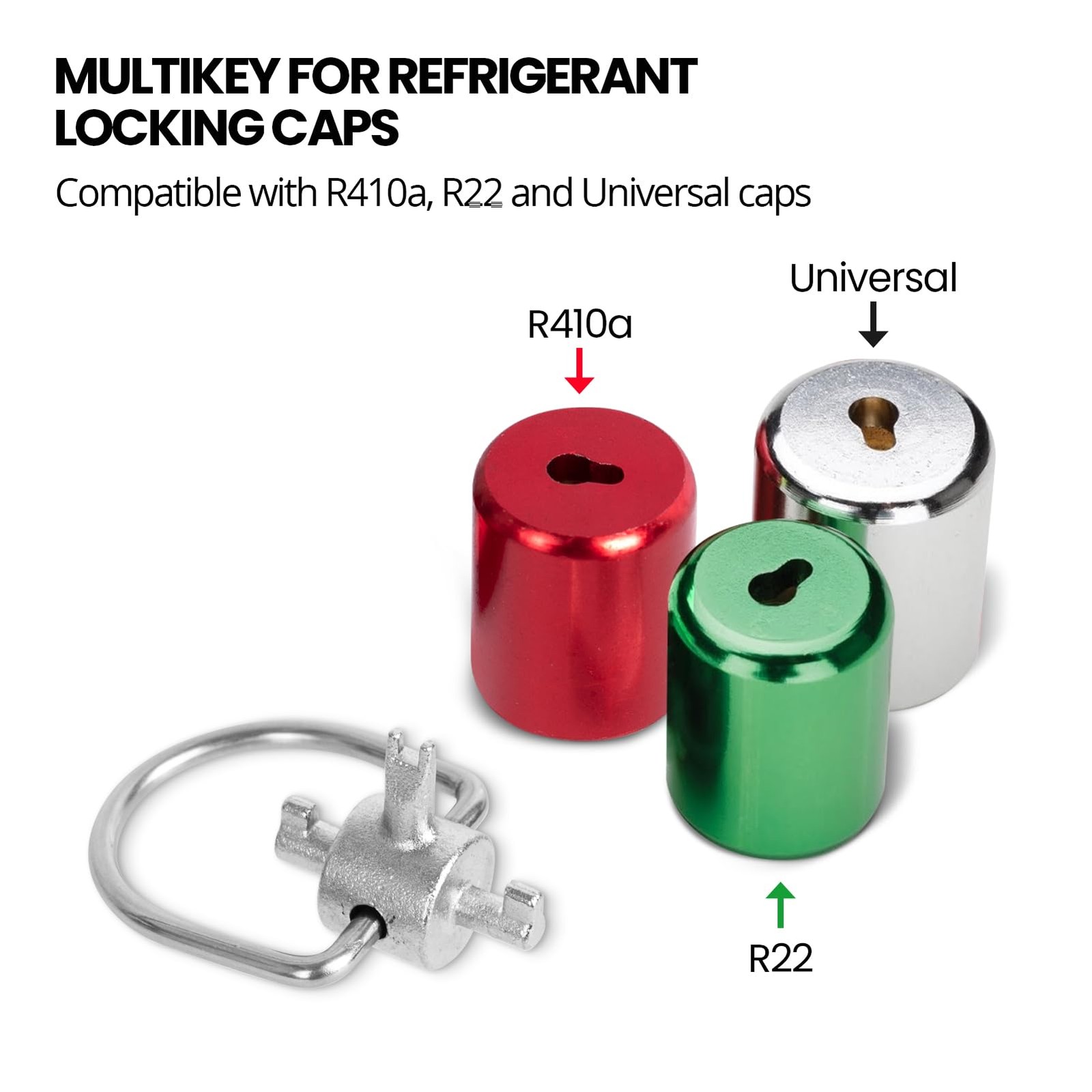 HVAC Locking Cap Key Refrigerant Triple Use Multi Tool 3 Bit Tamper Resistant