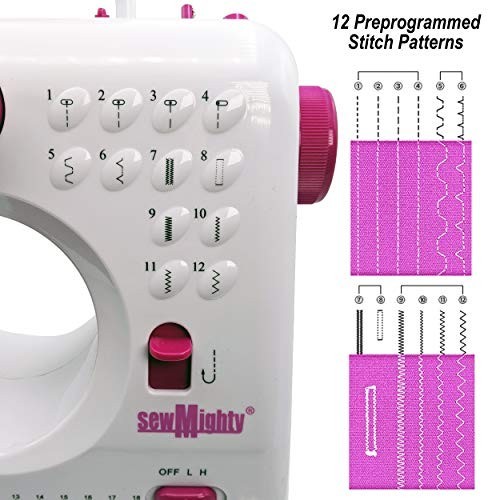 Mini Sewing Machine Portable AC Battery Powered 12 Stitch Patterns Dual Speed