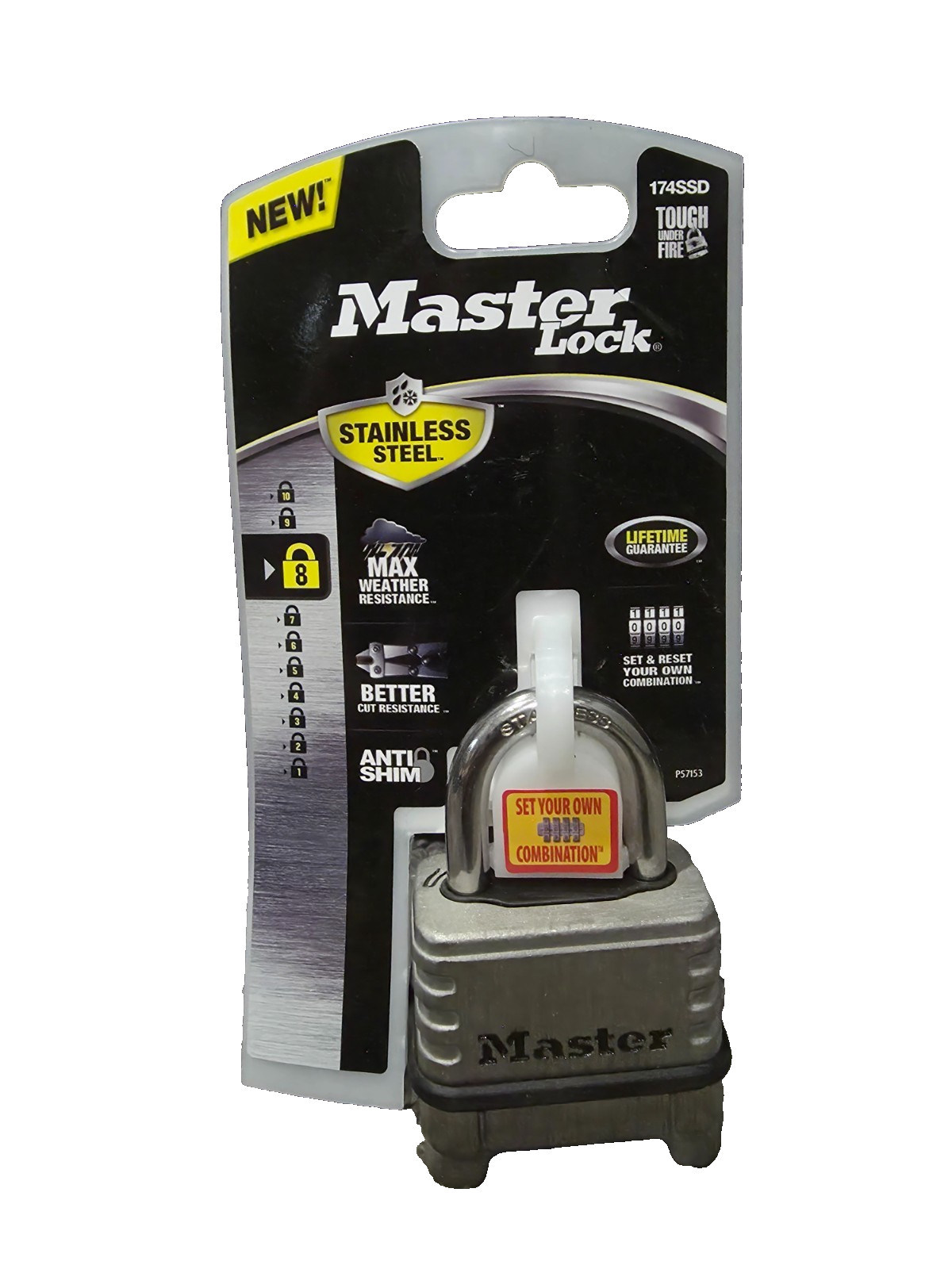 MasterLock Stainless Steel Outdoor Combination Lock Resettable 174SSD