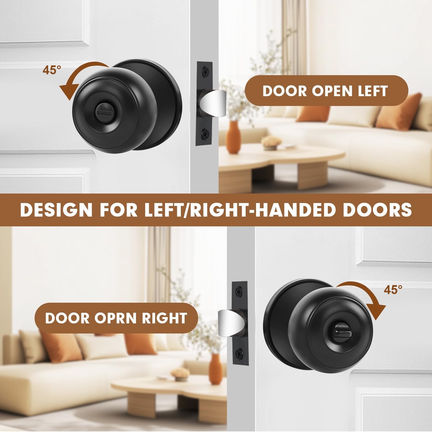 RAZCC Privacy Door Knobs, 10 Pack Matte Black Knobs with 10 Pack,