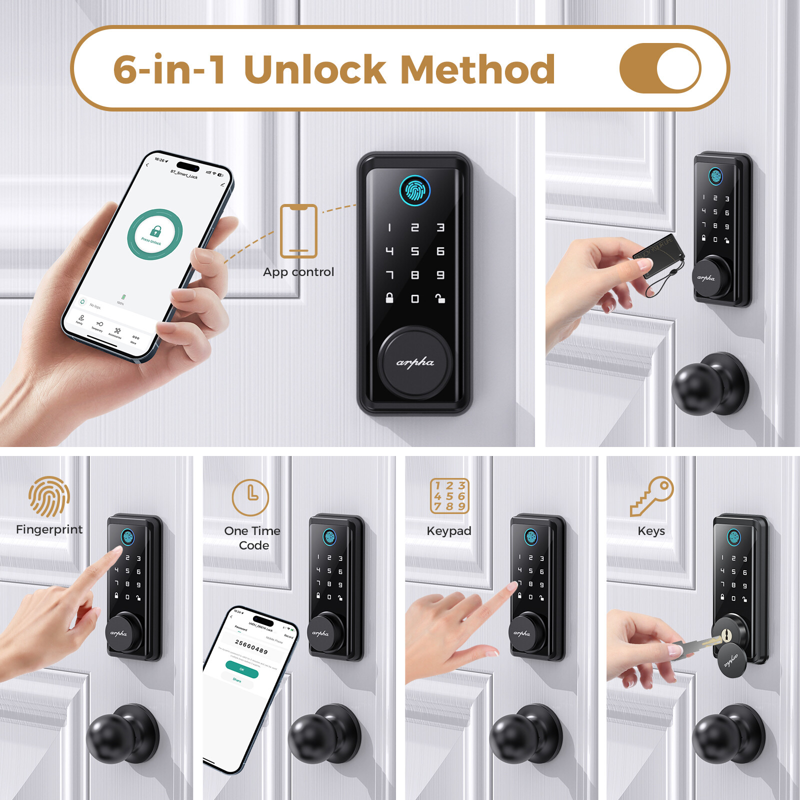 ARPHA Keyless Entry Smart Door Lock+Handle Fingerprint Electronic Keypad App